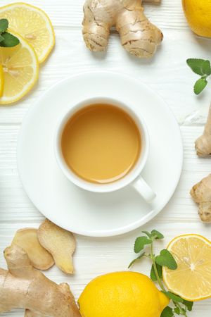 Cold treatment, healthcare concept - tea with ginger