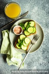 Top view of healthy lunch with vegetable cucumber toast 48BMyX