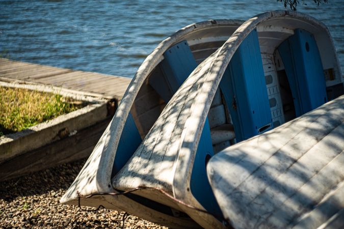 Old boats on the lake bank