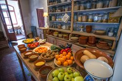 Old village cellar with spices, vegetables and fruits