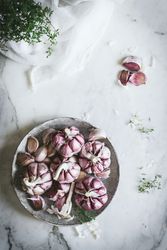 Close-up of a plate of garlic