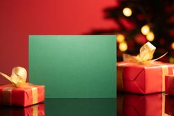 Christmas greeting card mockup with gifts