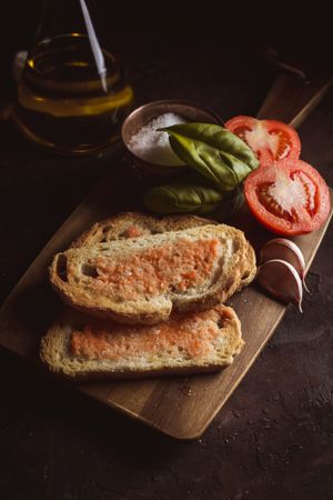 Spices and vegetables near toasts