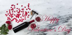 Celebrate Valentine’s with gifts on marble stone background with text message