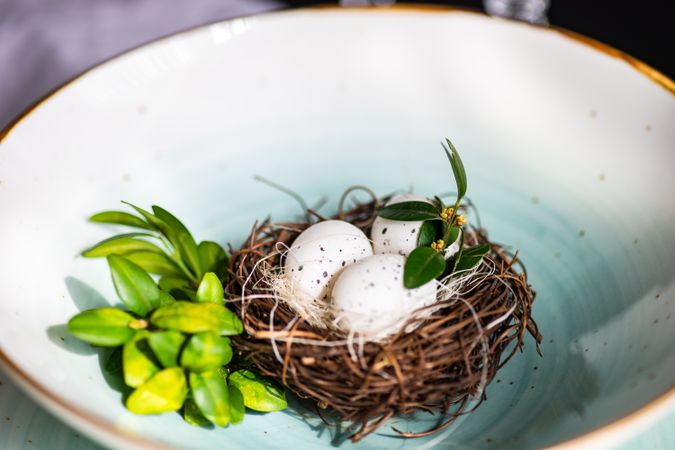 Easter table setting with bird's nest decor