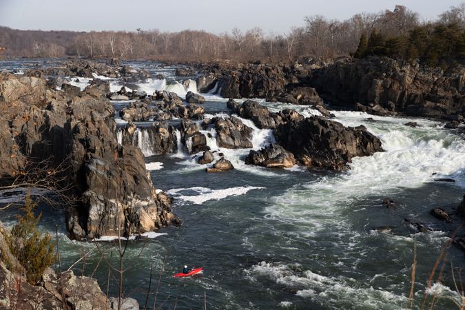 A kayaker tests the falls that inspired the name for the Great Falls Park, Virginia