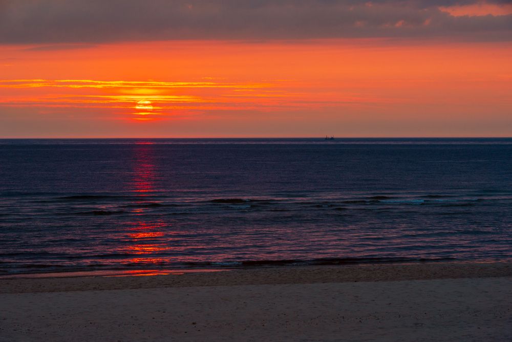 Sunset over North Sea, on Sylt island, Germany