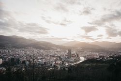 Cloudy sky over city on gray morning