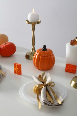 Concept of Thanksgiving day, Autumn table setting on table