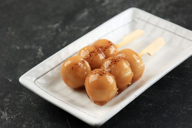 Mitarashi Dango, Japanese Sweet Dumpling in a Sweet Soy Sauce.