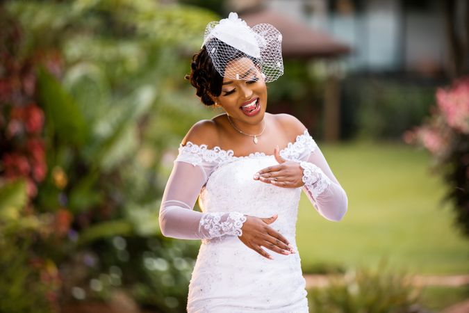 Portrait of a happy bride outdoor