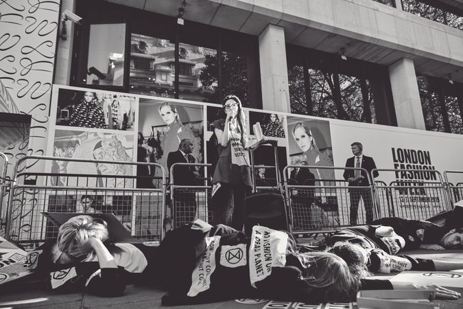 London, England, United Kingdom - September 15th,2019: Woman on microphone at sit in protest