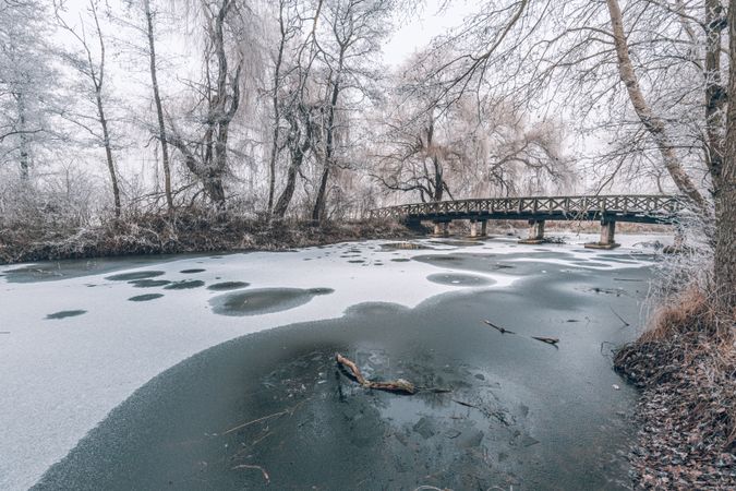 Bridge over a semi frozen lake