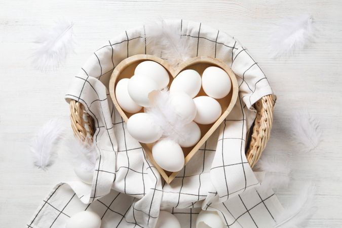 Concept of fresh and natural farm product - eggs, top view