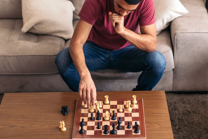 Chess game at home. Chess board with the pieces placed