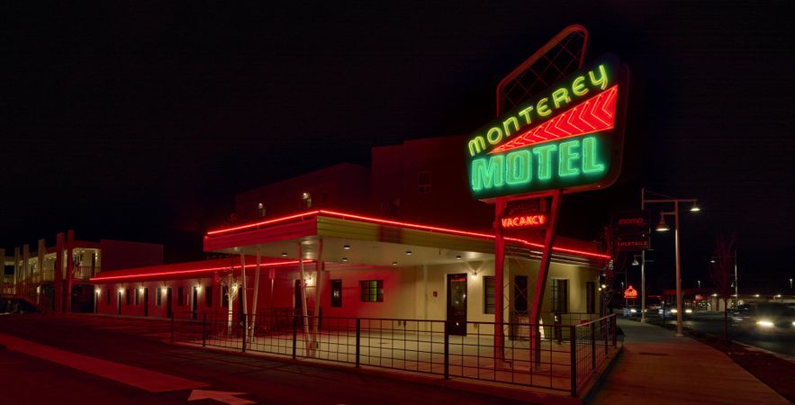 Neon sign outside motel in Albuquerque, New Mexico