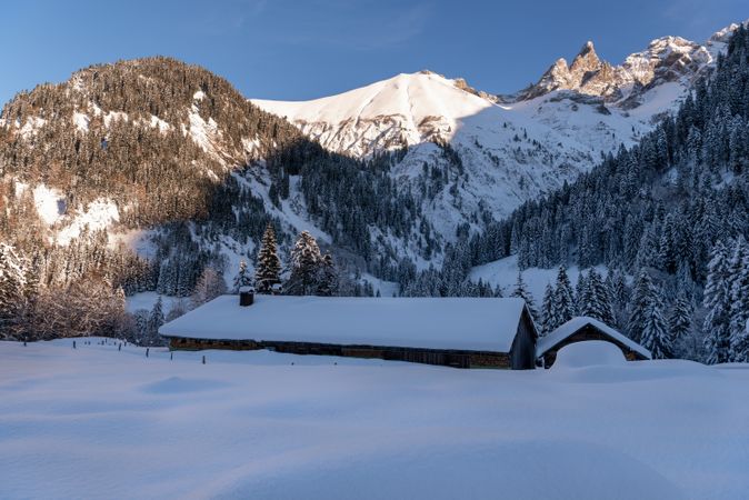 Winter scenery with deep snow in the Bavarian Alps, Germany