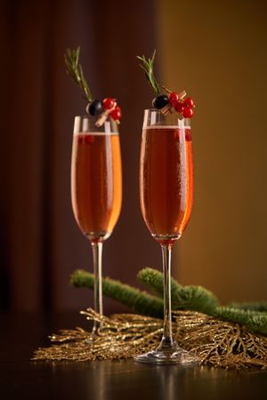 Glasses of champagne during Christmas celebration