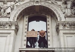 London, England, United Kingdom - June 6th, 2020: Two protesters standing in arch 4ZeBA5