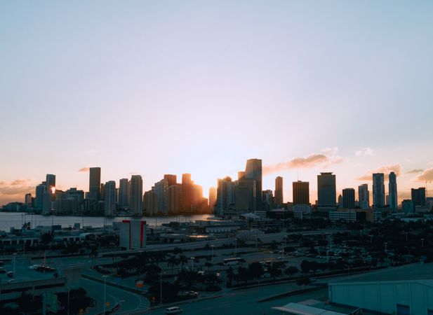 City skyline of Miami at sunset in Florida, USA