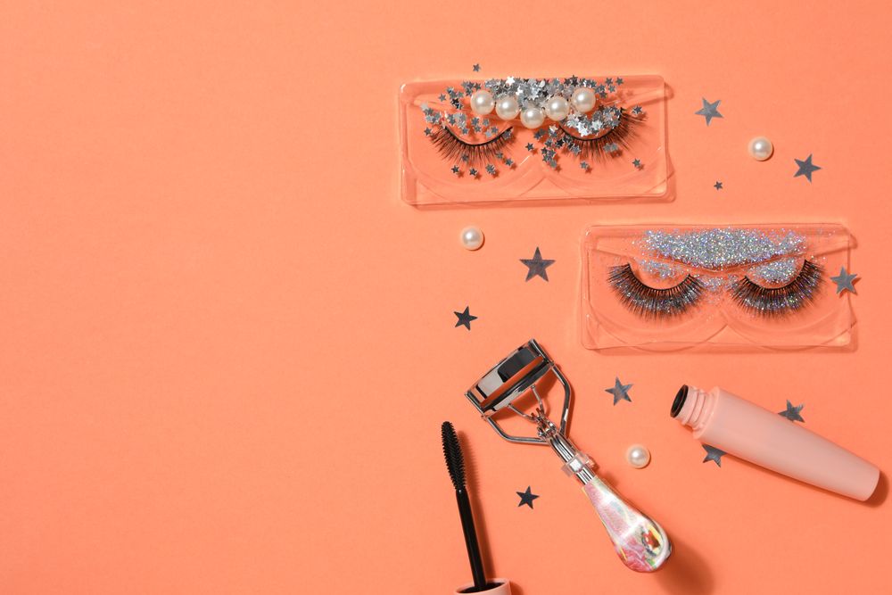 concept of cosmetology tools and beauty treatment, false eyelashes