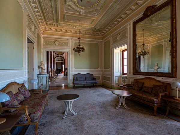 Ancient castle interiors. Rich royal chambers.