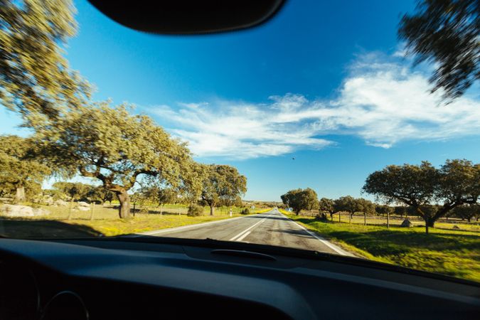 Beautiful countryside view through windscreen