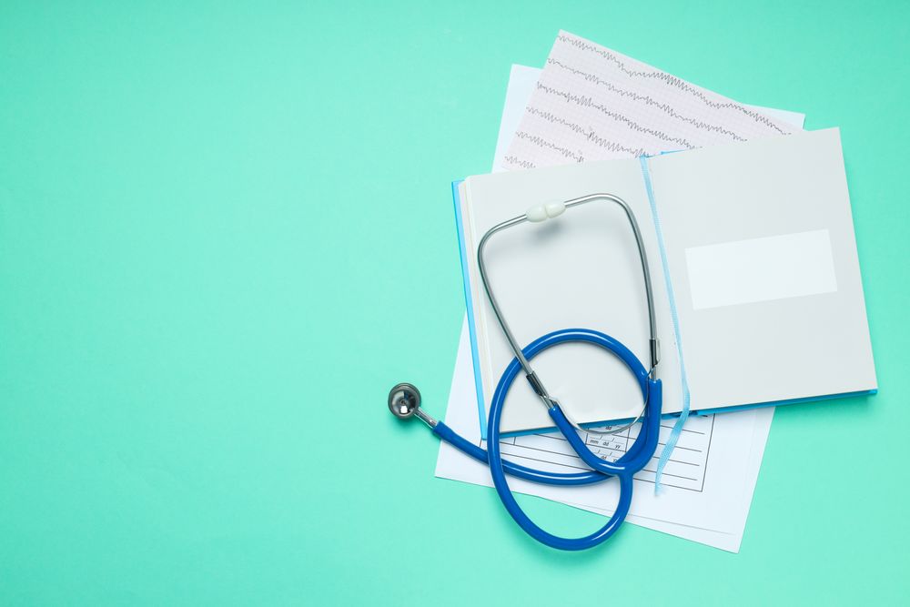 Concept of medical education and books, space for text