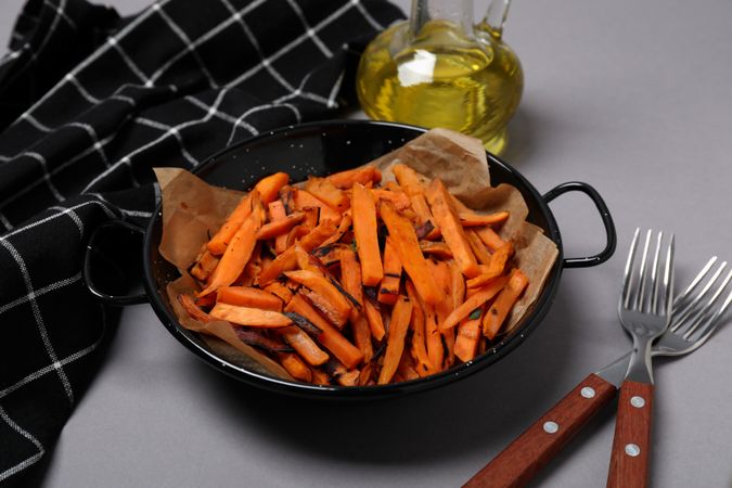 Fried sweet potato in a bowl on the table