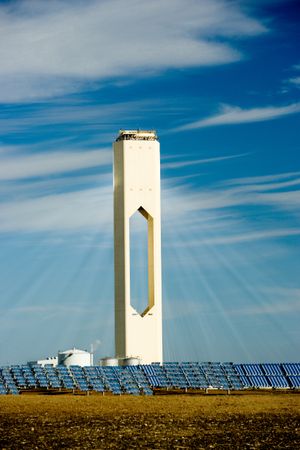 Tall tower in photovoltaic power station