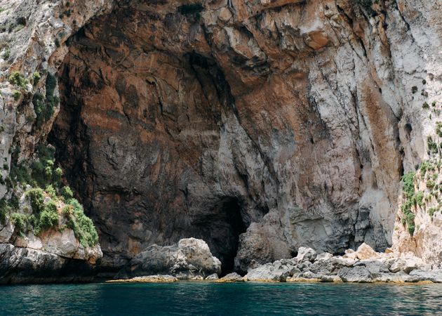 Inside of erosion into limestone cliff on the Mediterranean Sea