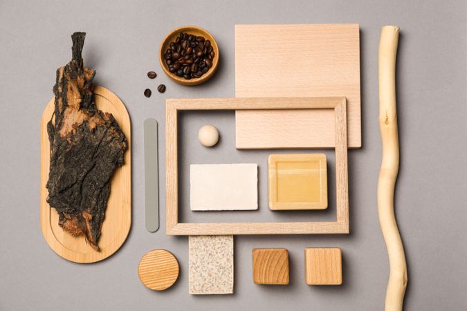 Flat lay of creative moodboard composition, top view