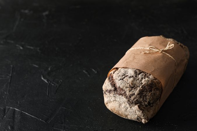 Rye bread on background, space for text and closeup