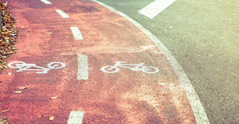 Curve of empty bike lane on street