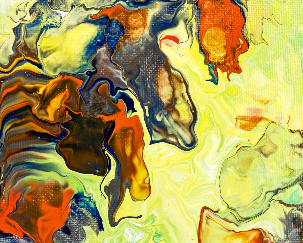 Yellow And Orange Fluid Art, Abstract Acrylic Pouring