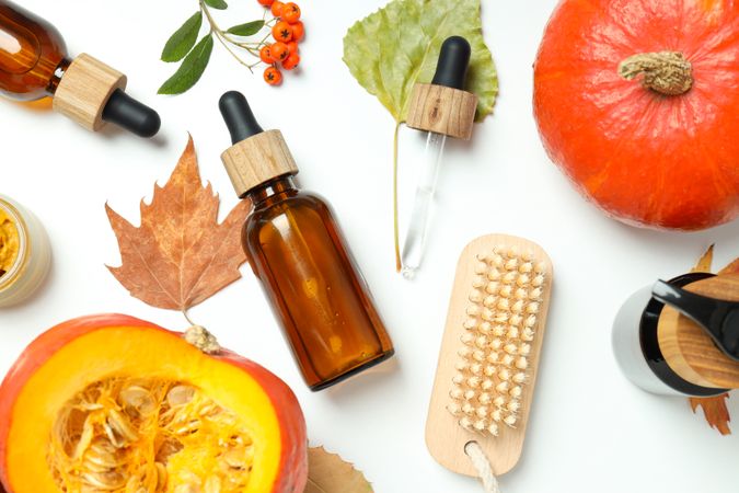 Skincare and face care in fall season - pumpkin cosmetic