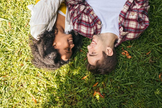 First love: young lovers in the park