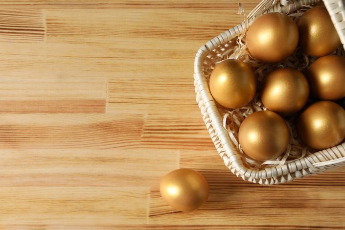 Concept of Richness, golden eggs, space for text