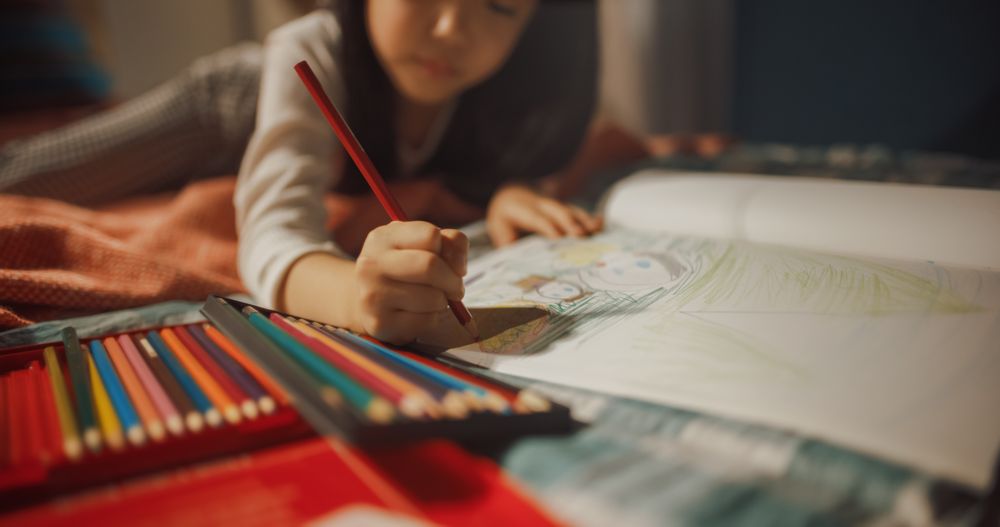 Asian Kid Playing in Her Cozy Room with Toys