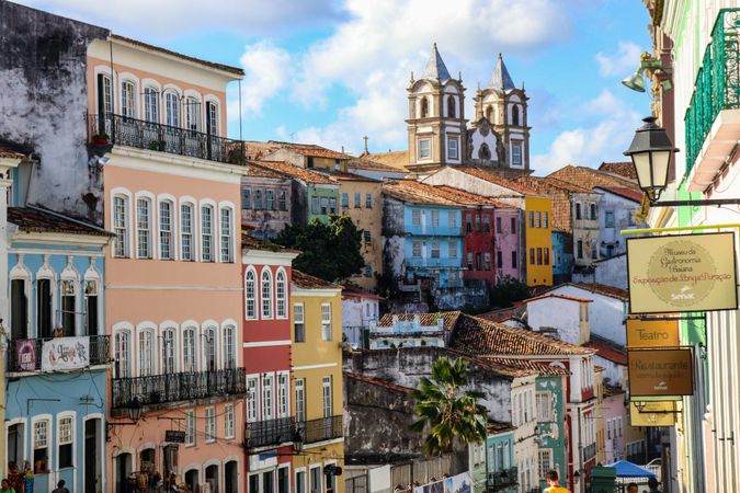 Colorful buildings and houses at the historic center of Salvador in Brazil