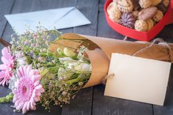 Flower bouquet and a blank label