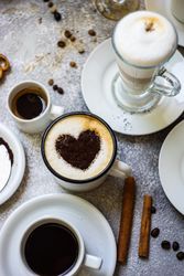 Top view of different coffee drinks