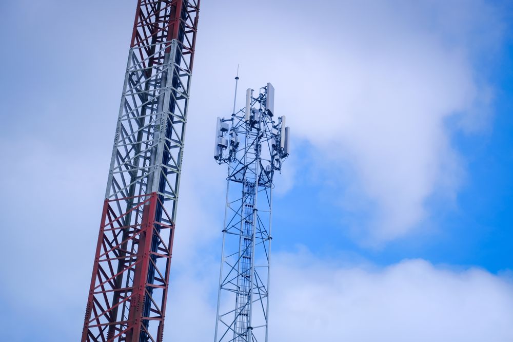 Wireless Communication Tower with Clear Sky Background