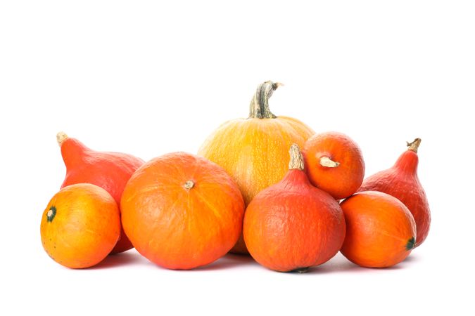 Group of fresh pumpkins isolated on blank background