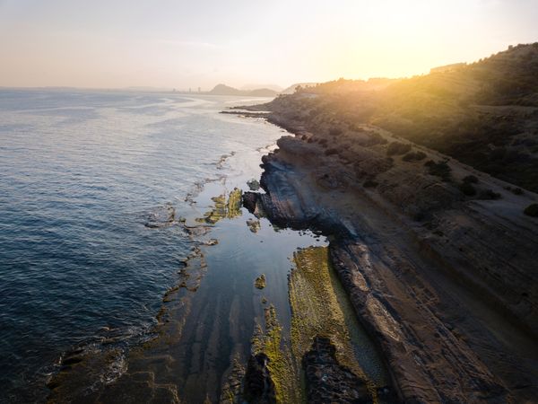 Aerial coast and hills