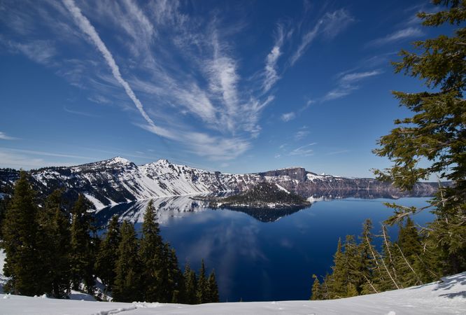 Crystal-clear Crater Lake in Klamath County, Oregon