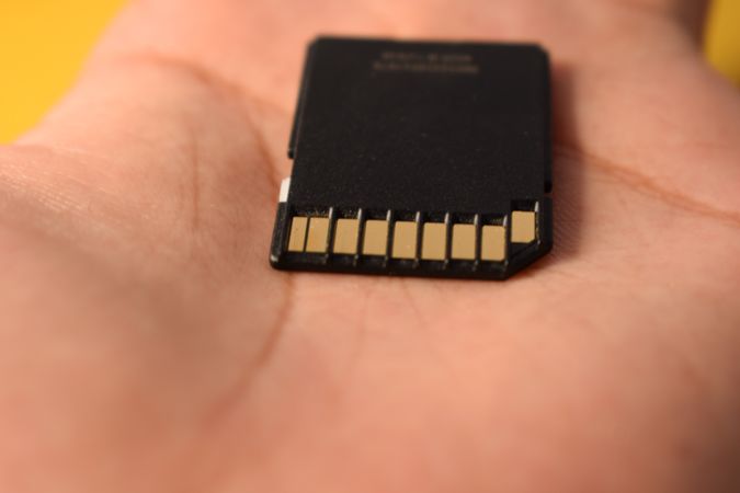 SD card lying in palm on hand