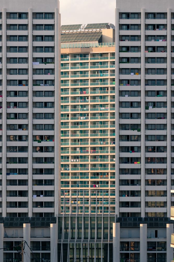 Modern skyscrapers on city street