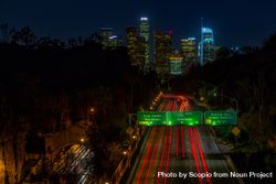 Long exposure of car lights on highway of LA at night 41v9pb