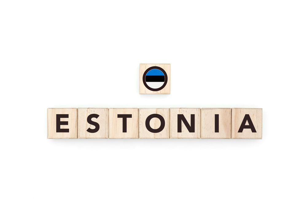 Wooden blocks bearing the name and flag of Estonia.